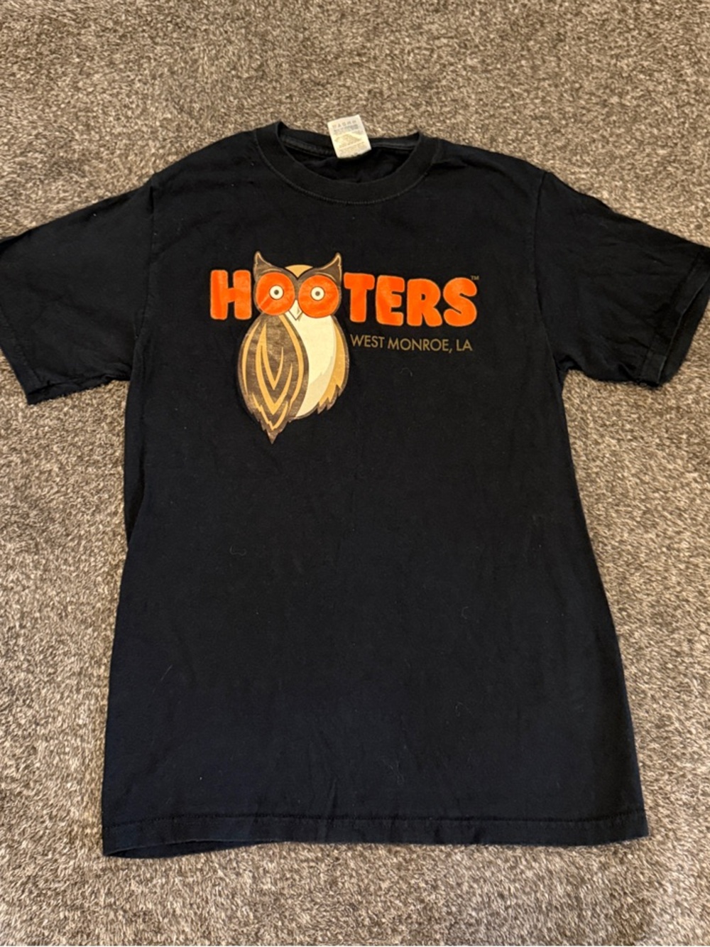 West Monroe Louisiana Hooters Black T-Shirt with Orange and Owl Logo